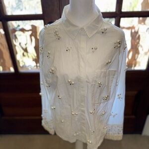 Maeve - Anthropologie Bennet Shirt Pearl Embellished Fairycore Womens MP Preppy